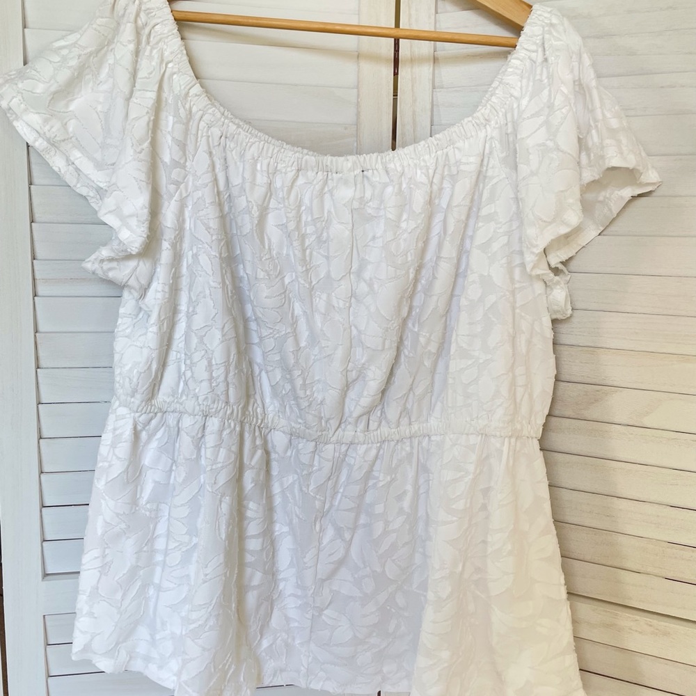 Lane Bryant White Lined Top 22/24 Elastic Neck & Waist Tunic Shirt